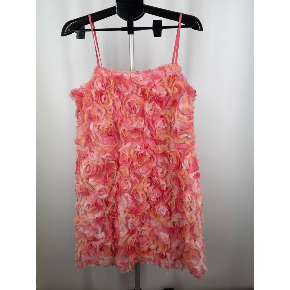 Lena Pink Orange 3D Floral Rosette Mini Dress XL Ombre Sleeveless Party